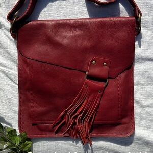 LISA LEONARD red leather Hobo bag with fringe buckle